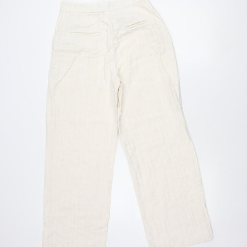 Zara Women Ivory Linen Blend Straight Leg Trousers Size Small