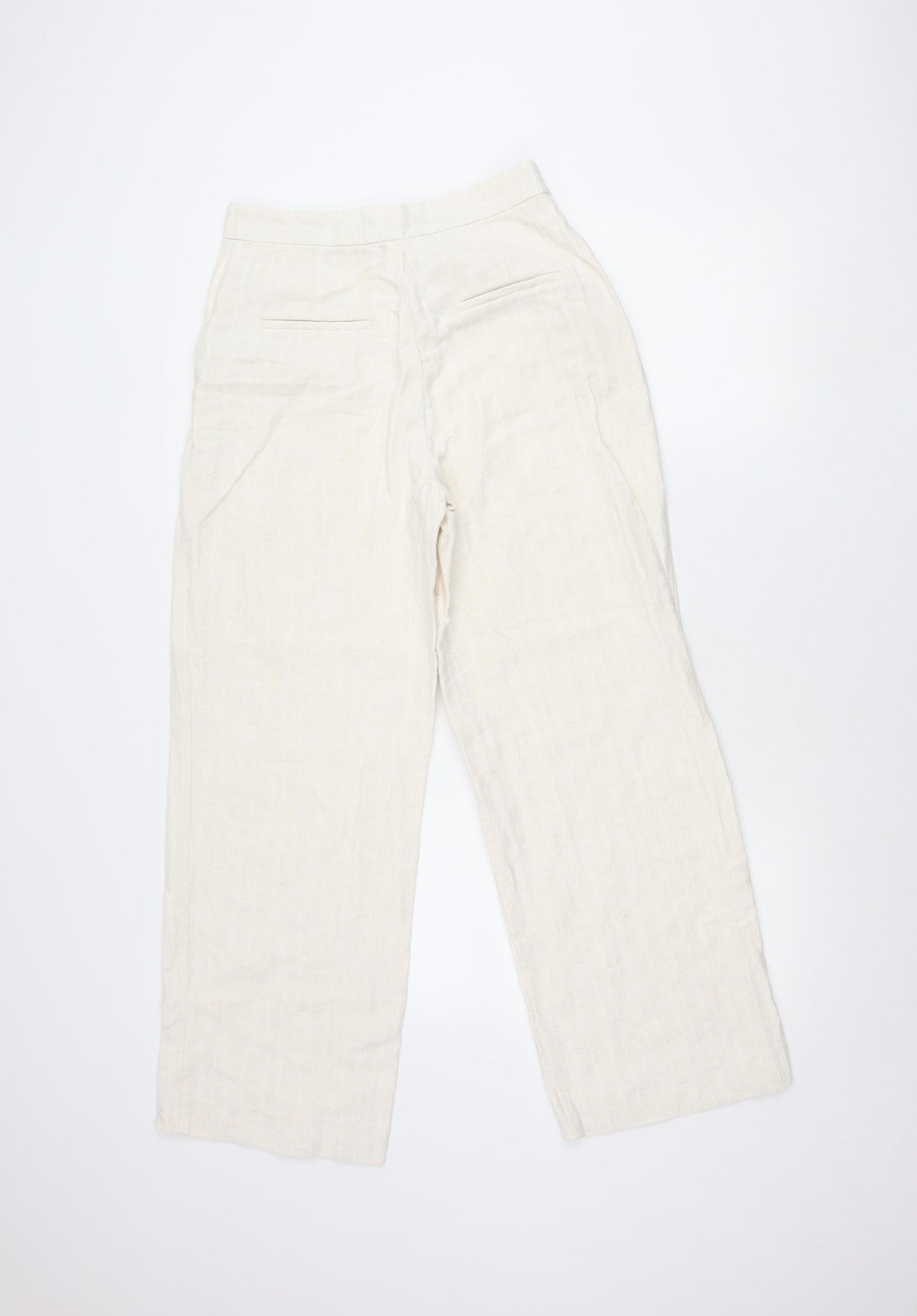 Zara Women Ivory Linen Blend Straight Leg Trousers Size Small