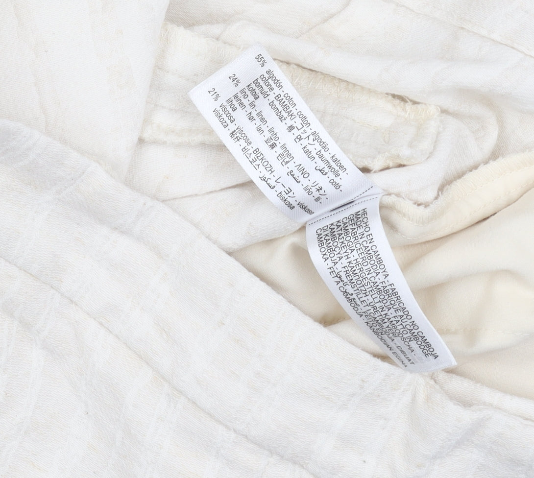 Zara Women Ivory Linen Blend Straight Leg Trousers Size Small