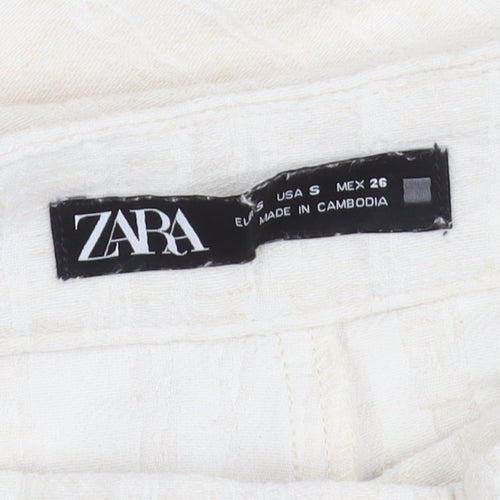Zara Women Ivory Linen Blend Straight Leg Trousers Size Small