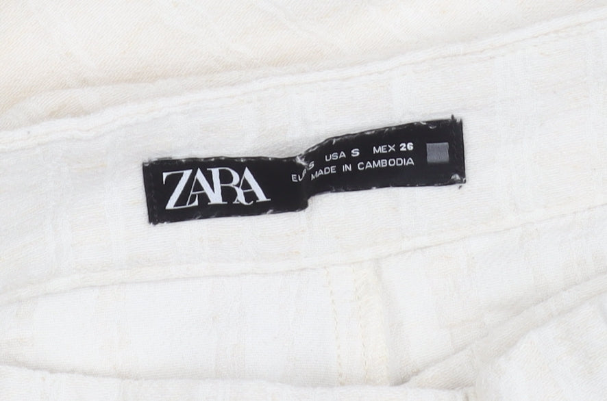 Zara Women Ivory Linen Blend Straight Leg Trousers Size Small