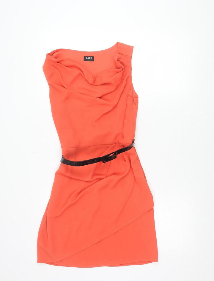Oasis Women Orange Fit & Flare Sleeveless Short Dress Size 8