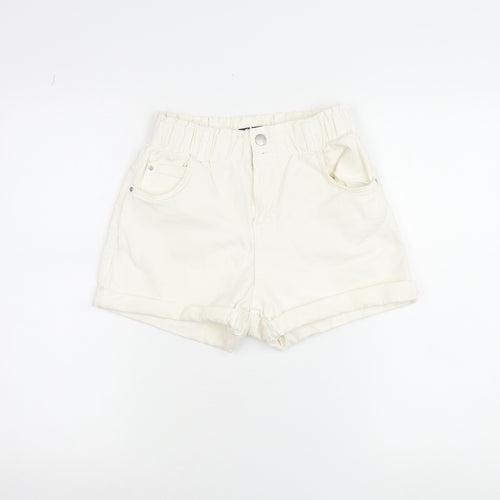 Bershka Women’s Ivory Paperbag Shorts Size 8 Cotton Blend