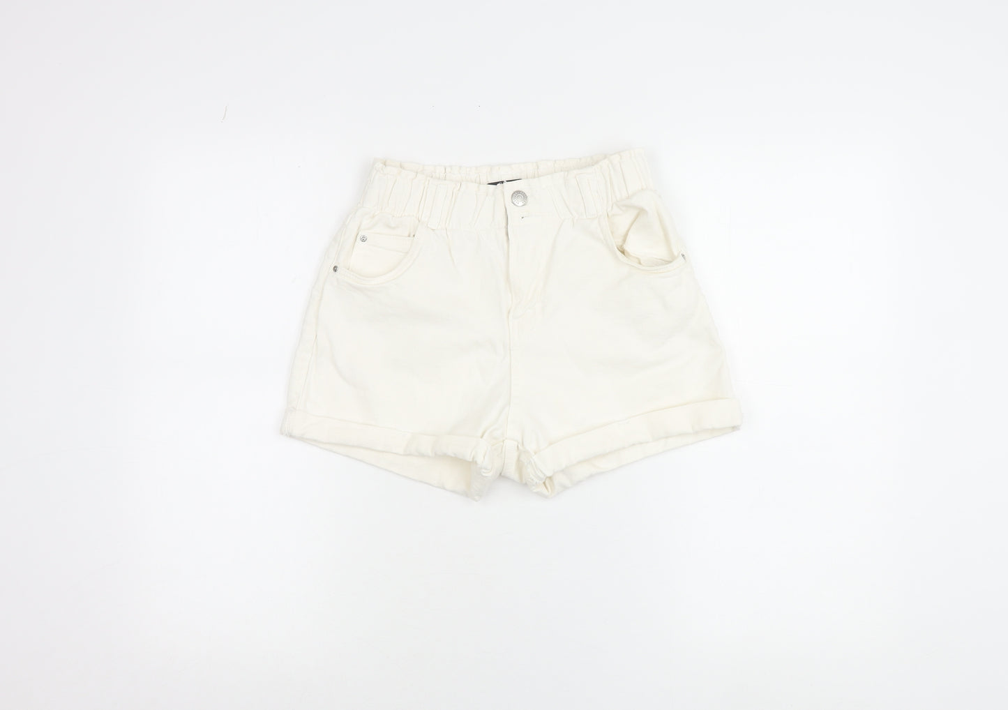 Bershka Women’s Ivory Paperbag Shorts Size 8 Cotton Blend