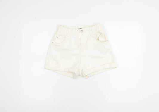 Bershka Women’s Ivory Paperbag Shorts Size 8 Cotton Blend