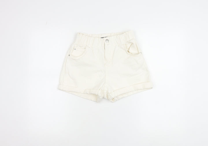 Bershka Women’s Ivory Paperbag Shorts Size 8 Cotton Blend