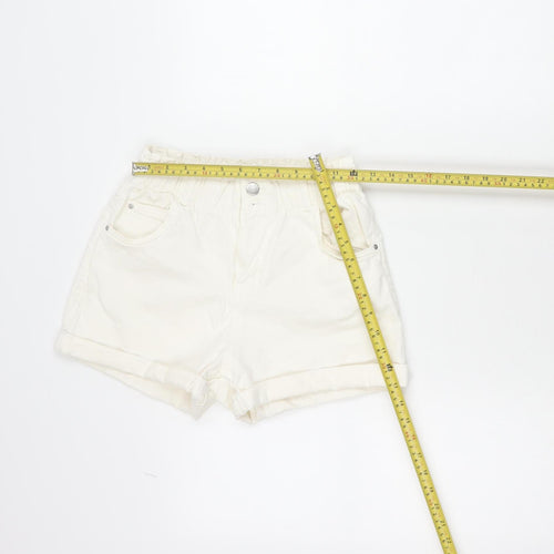 Bershka Women’s Ivory Paperbag Shorts Size 8 Cotton Blend