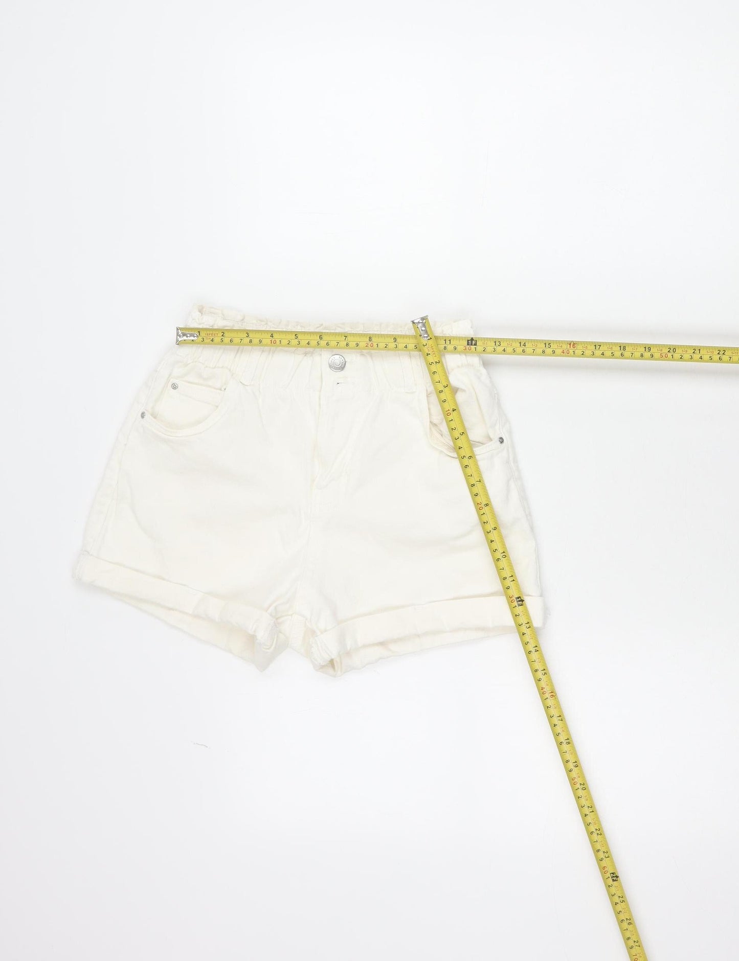 Bershka Women’s Ivory Paperbag Shorts Size 8 Cotton Blend