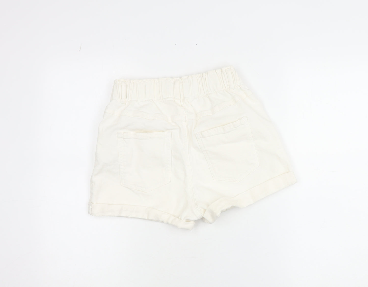 Bershka Women’s Ivory Paperbag Shorts Size 8 Cotton Blend