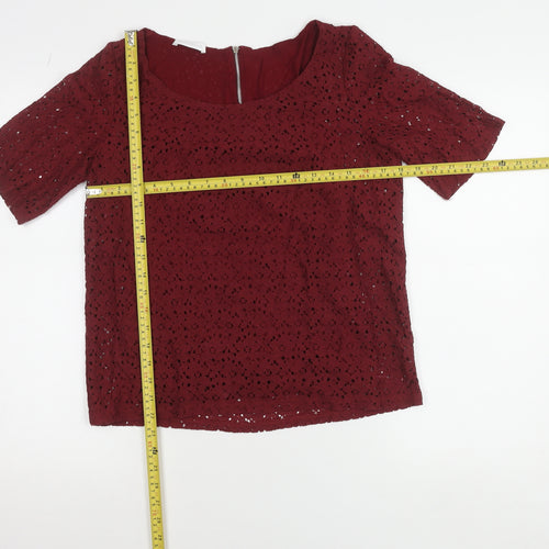 Promod Women’s Red Lace Cropped Blouse Size M Short Sleeve