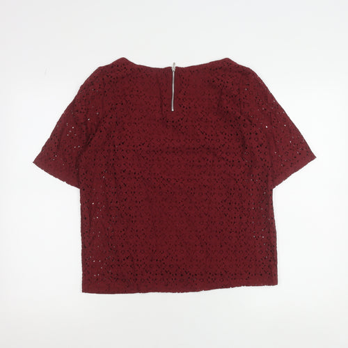 Promod Women’s Red Lace Cropped Blouse Size M Short Sleeve