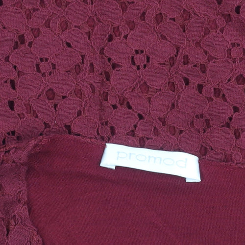 Promod Women’s Red Lace Cropped Blouse Size M Short Sleeve
