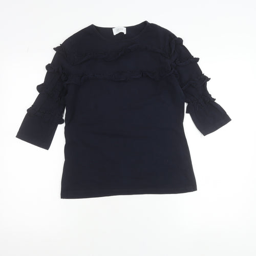 Savida Women's Navy Blue Ruffle 3/4 Sleeve T-Shirt Size S
