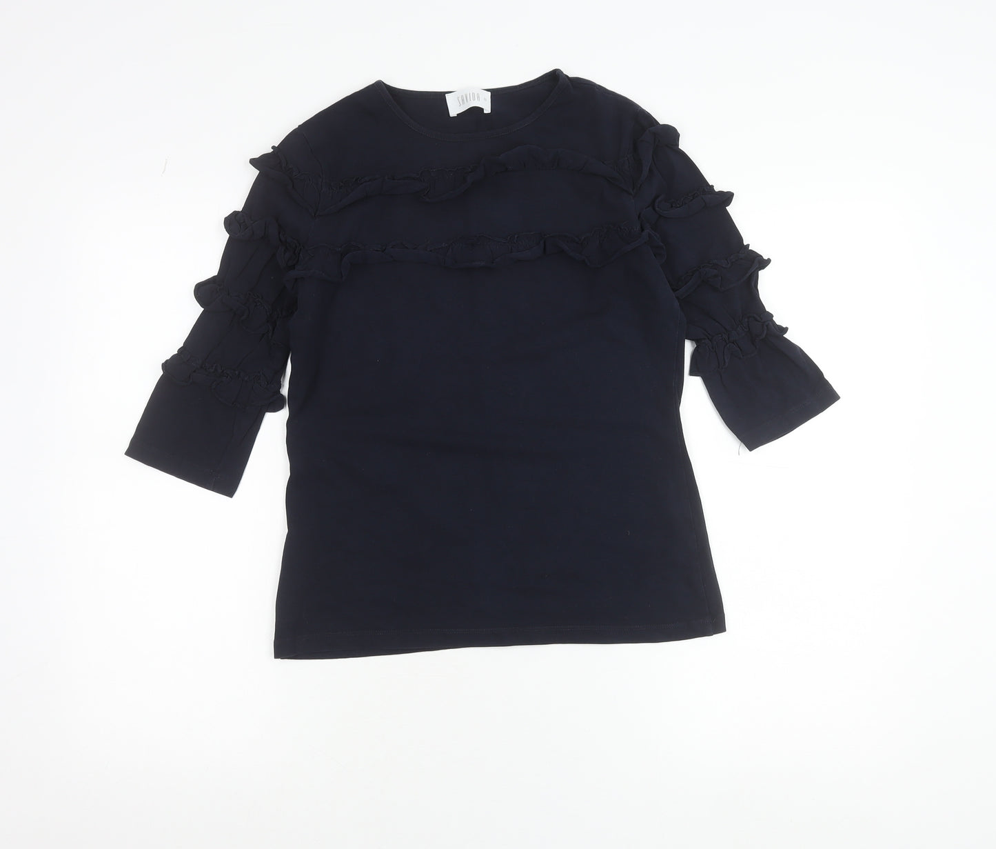 Savida Women's Navy Blue Ruffle 3/4 Sleeve T-Shirt Size S