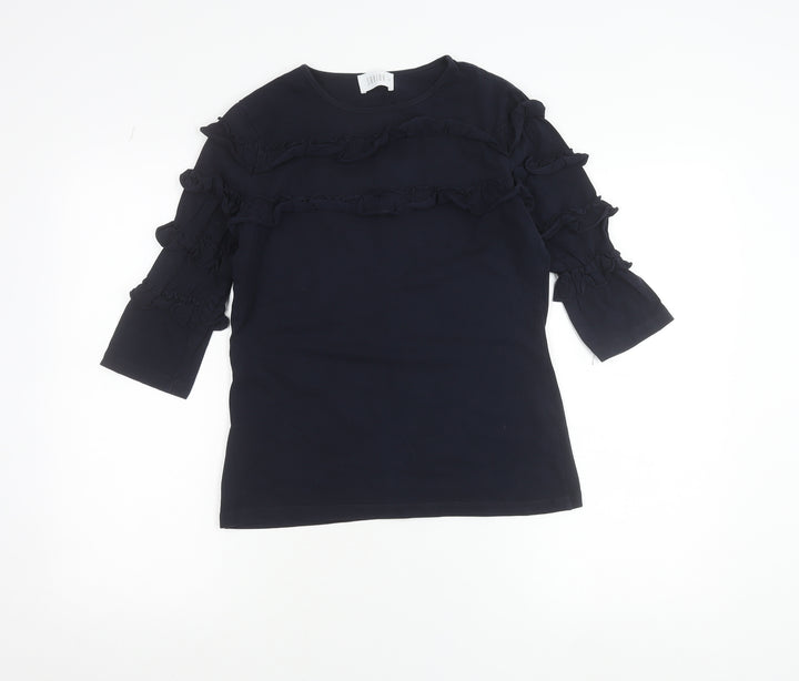 Savida Women's Navy Blue Ruffle 3/4 Sleeve T-Shirt Size S