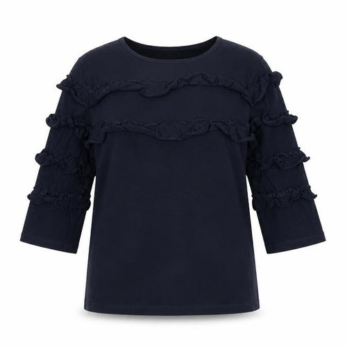 Savida Women's Navy Blue Ruffle 3/4 Sleeve T-Shirt Size S