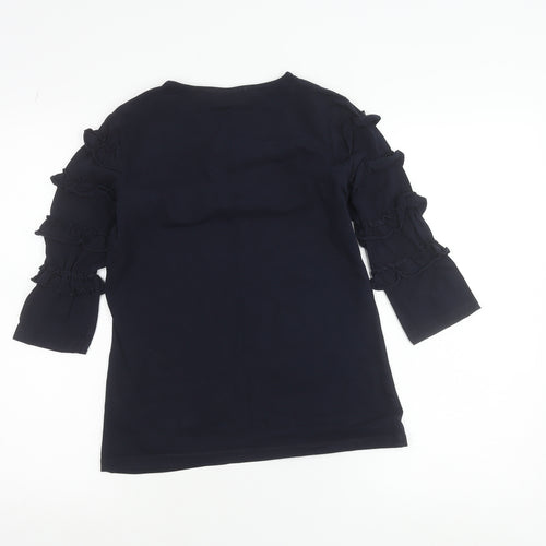 Savida Women's Navy Blue Ruffle 3/4 Sleeve T-Shirt Size S