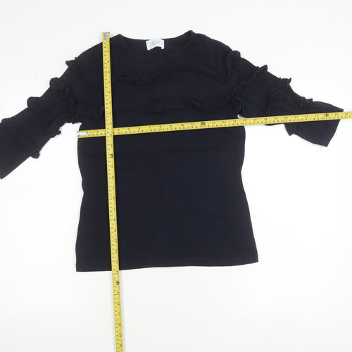 Savida Women's Navy Blue Ruffle 3/4 Sleeve T-Shirt Size S