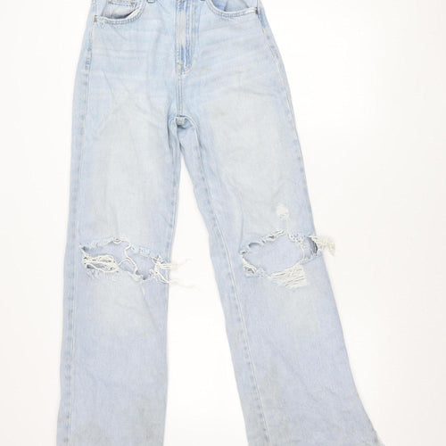 Stradivarius Women Blue Distressed Straight Jeans UK 6