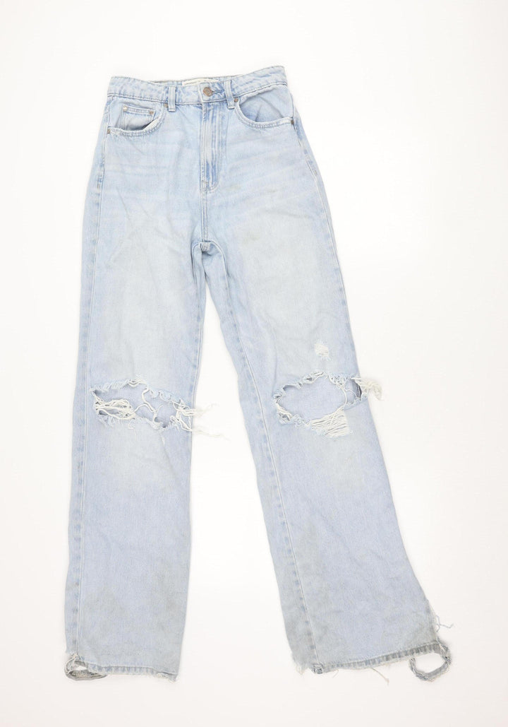 Stradivarius Women Blue Distressed Straight Jeans UK 6