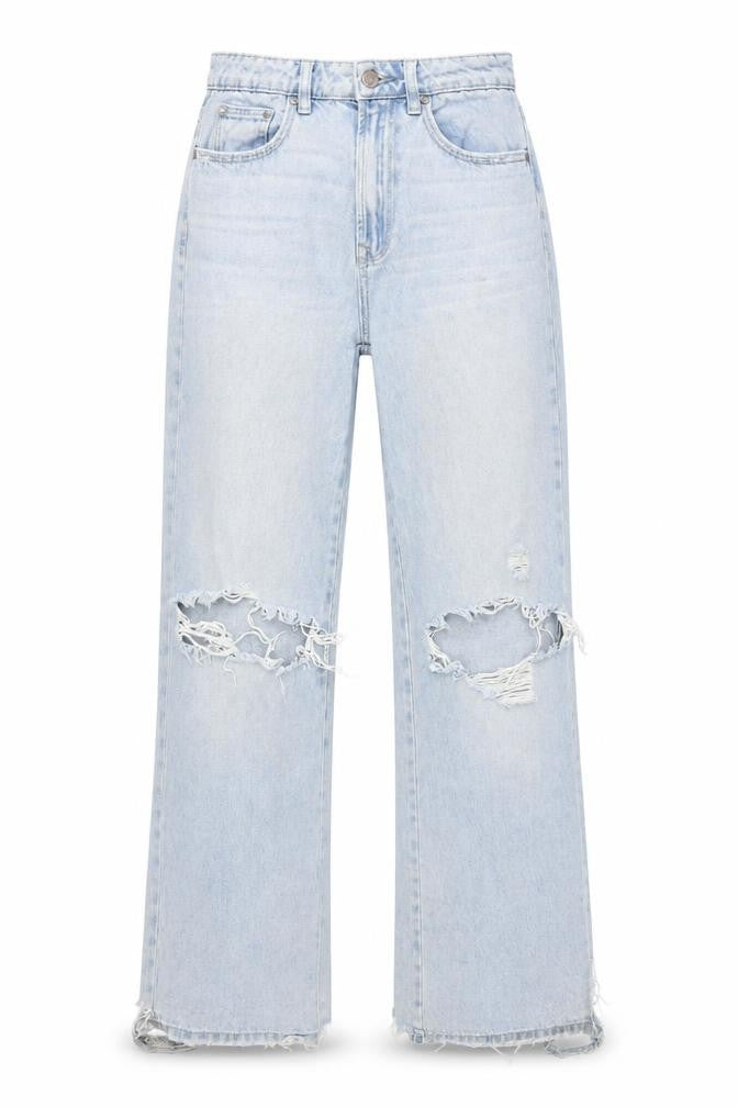 Front view of Stradivarius Women Blue Distressed Straight Jeans UK 6