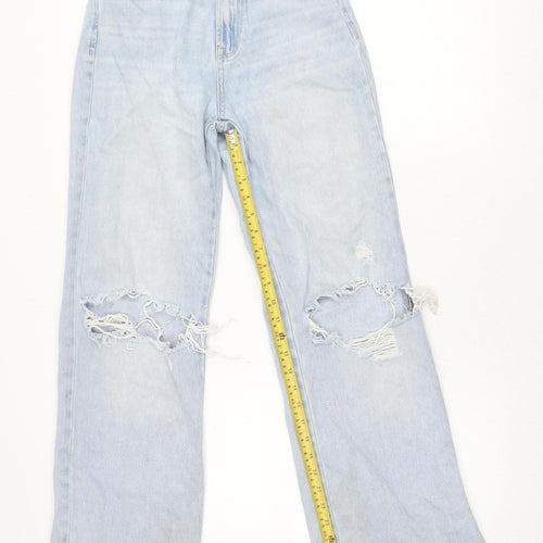Stradivarius Women Blue Distressed Straight Jeans UK 6