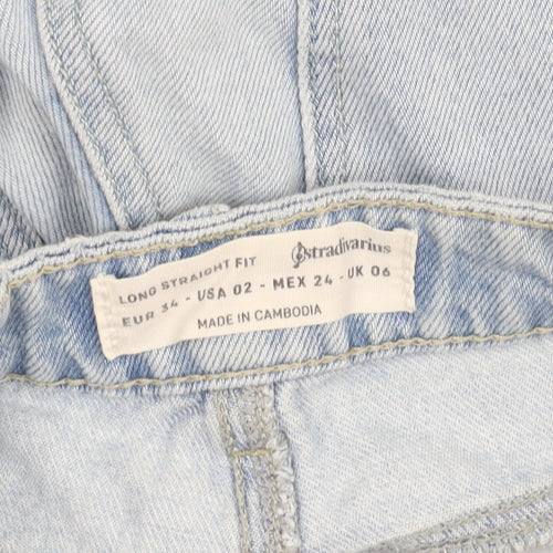 Stradivarius Women Blue Distressed Straight Jeans UK 6