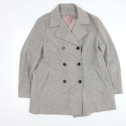 Principles Women's Grey Wool Blend Pea Coat UK 14 Classic Mid-Length