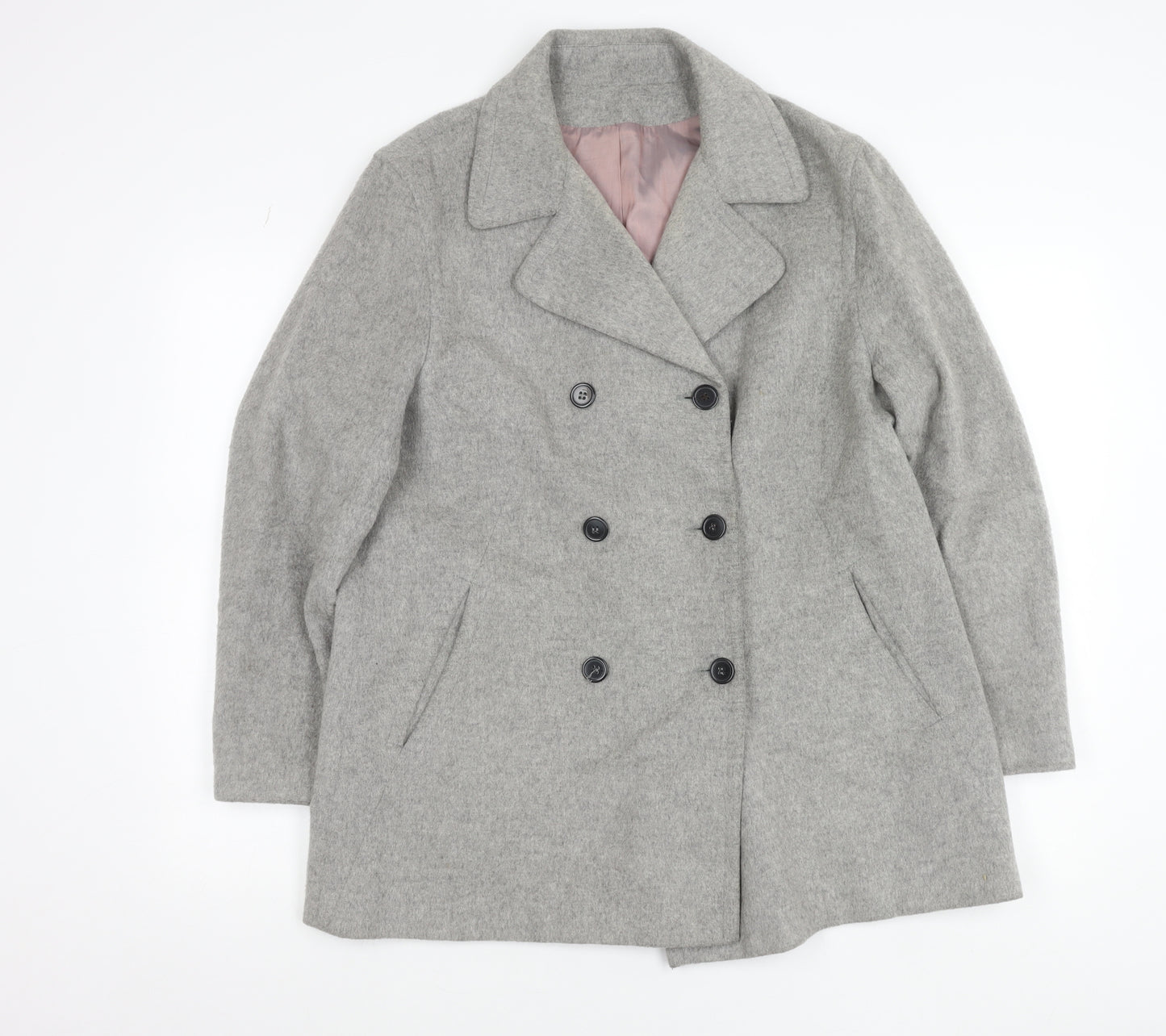 Principles Women's Grey Wool Blend Pea Coat UK 14 Classic Mid-Length
