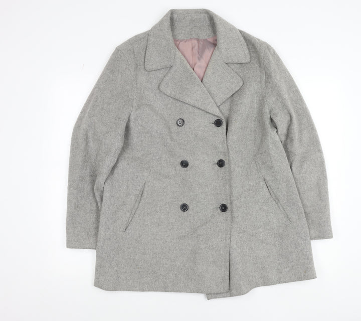 Principles Women's Grey Wool Blend Pea Coat UK 14 Classic Mid-Length