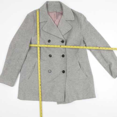 Principles Women's Grey Wool Blend Pea Coat UK 14 Classic Mid-Length
