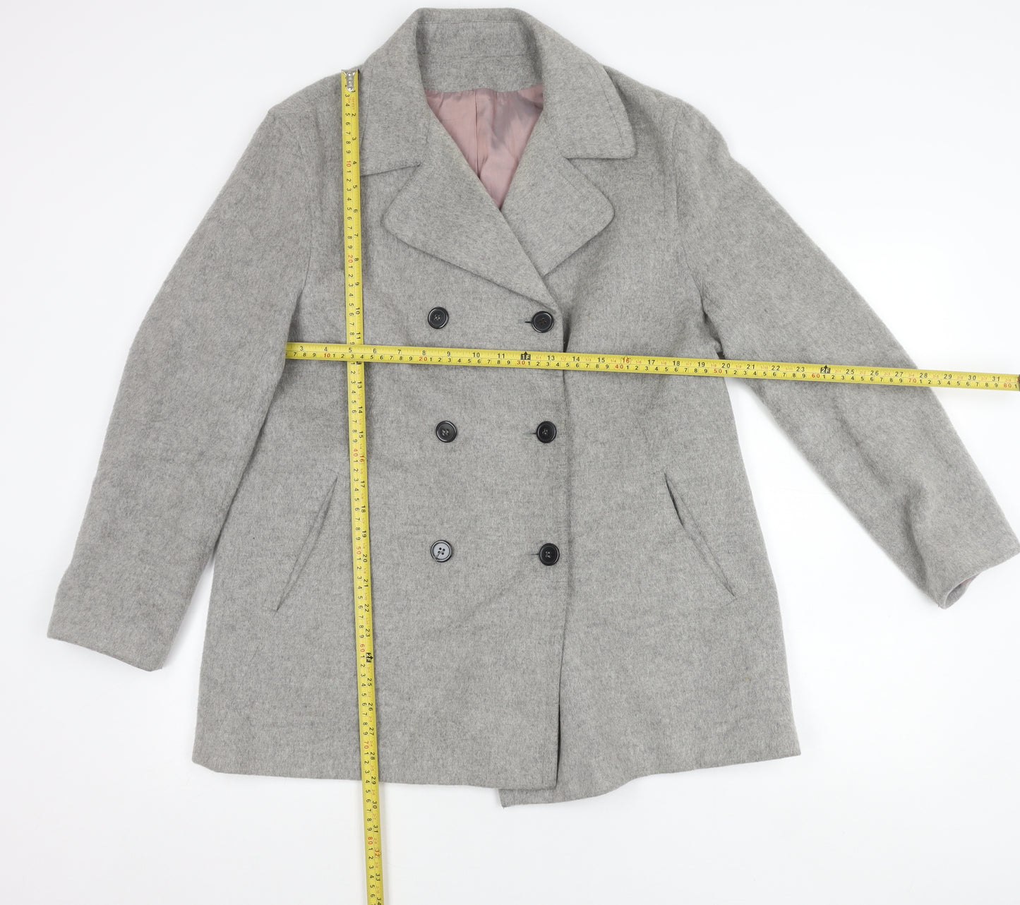 Principles Women's Grey Wool Blend Pea Coat UK 14 Classic Mid-Length