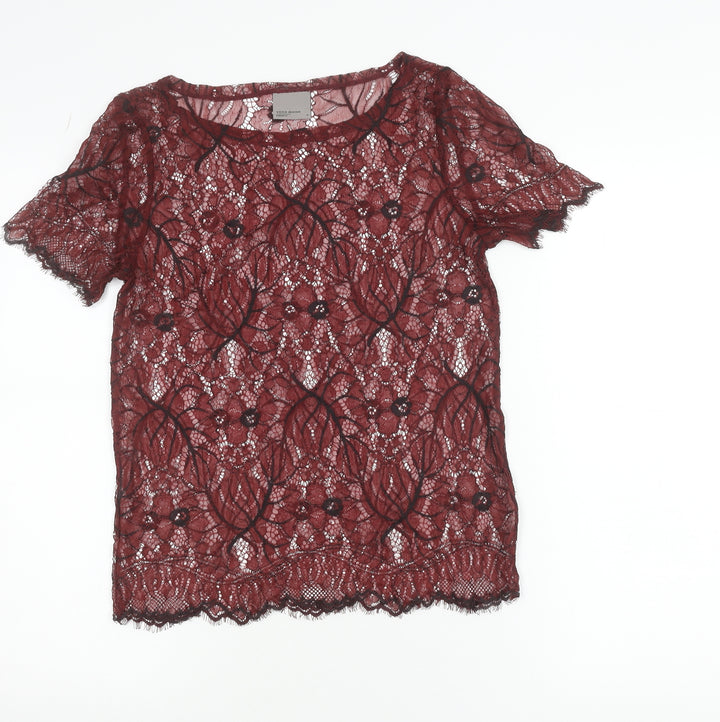 Vero Moda Women's Red Lace Short Sleeve Blouse M