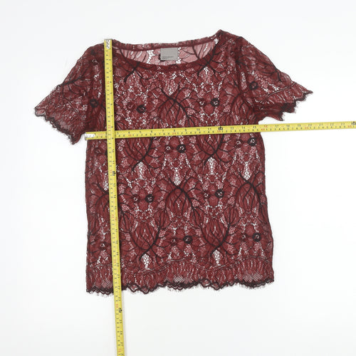 Vero Moda Women's Red Lace Short Sleeve Blouse M