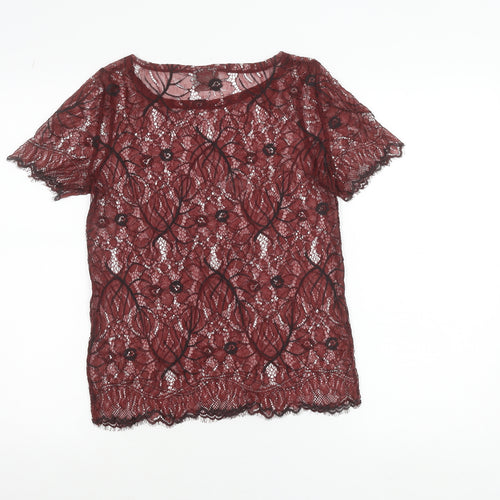 Vero Moda Women's Red Lace Short Sleeve Blouse M
