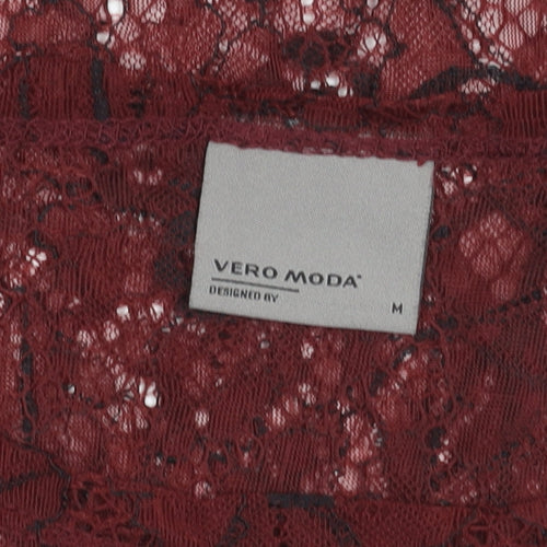 Vero Moda Women's Red Lace Short Sleeve Blouse M