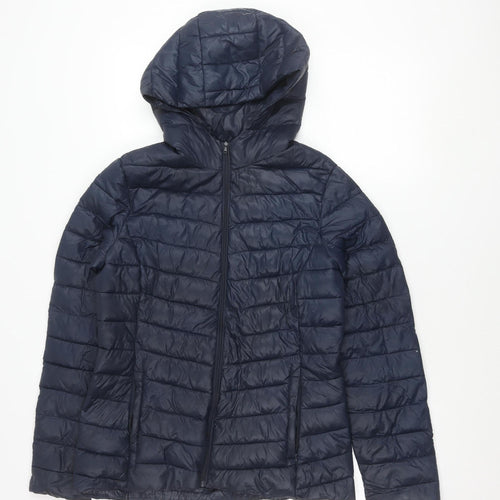 Dunnes Stores Women's Blue Hooded Puffer Jacket Size S Shower Resistant