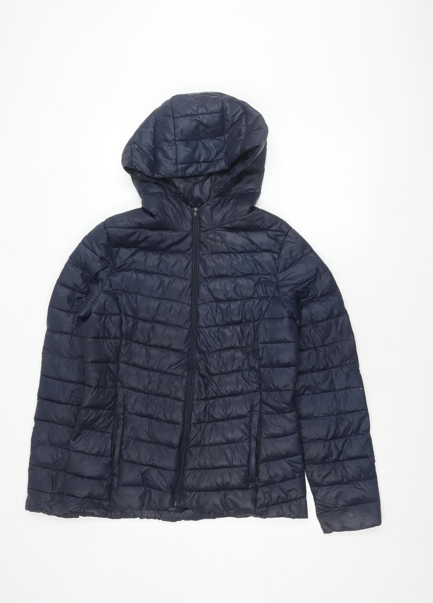 Dunnes Stores Women's Blue Hooded Puffer Jacket Size S Shower Resistant
