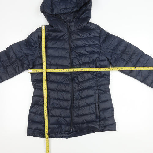 Dunnes Stores Women's Blue Hooded Puffer Jacket Size S Shower Resistant