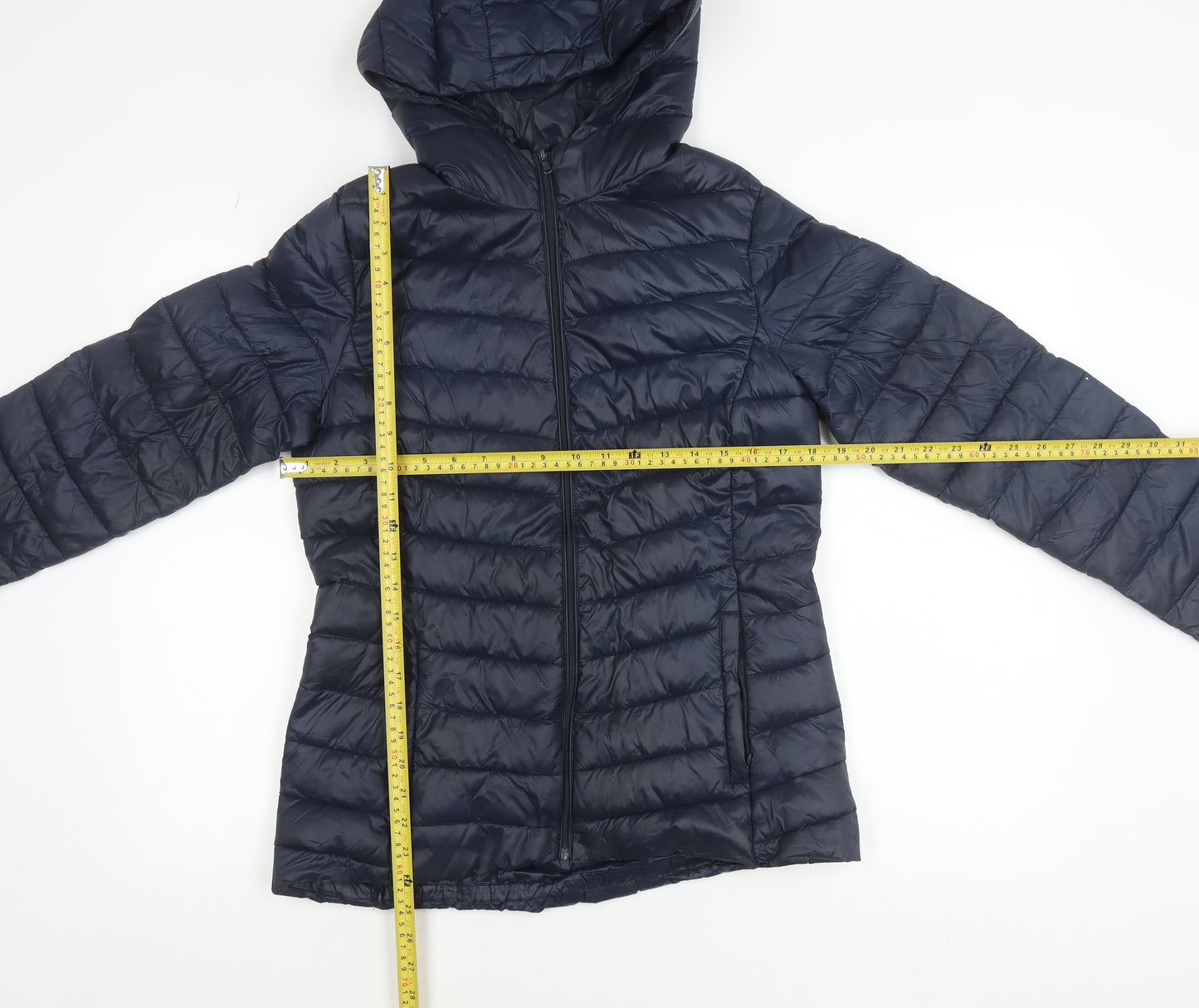 Dunnes Stores Women's Blue Hooded Puffer Jacket Size S Shower Resistant