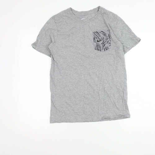 Nike Men’s Grey Athletic Fit Cotton T-Shirt Size S Crew Neck Sports Top