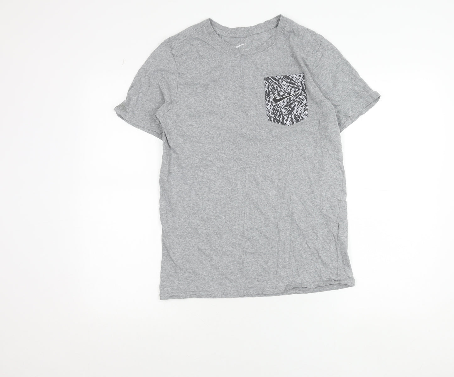 Nike Men’s Grey Athletic Fit Cotton T-Shirt Size S Crew Neck Sports Top