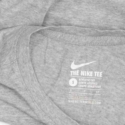 Nike Men’s Grey Athletic Fit Cotton T-Shirt Size S Crew Neck Sports Top