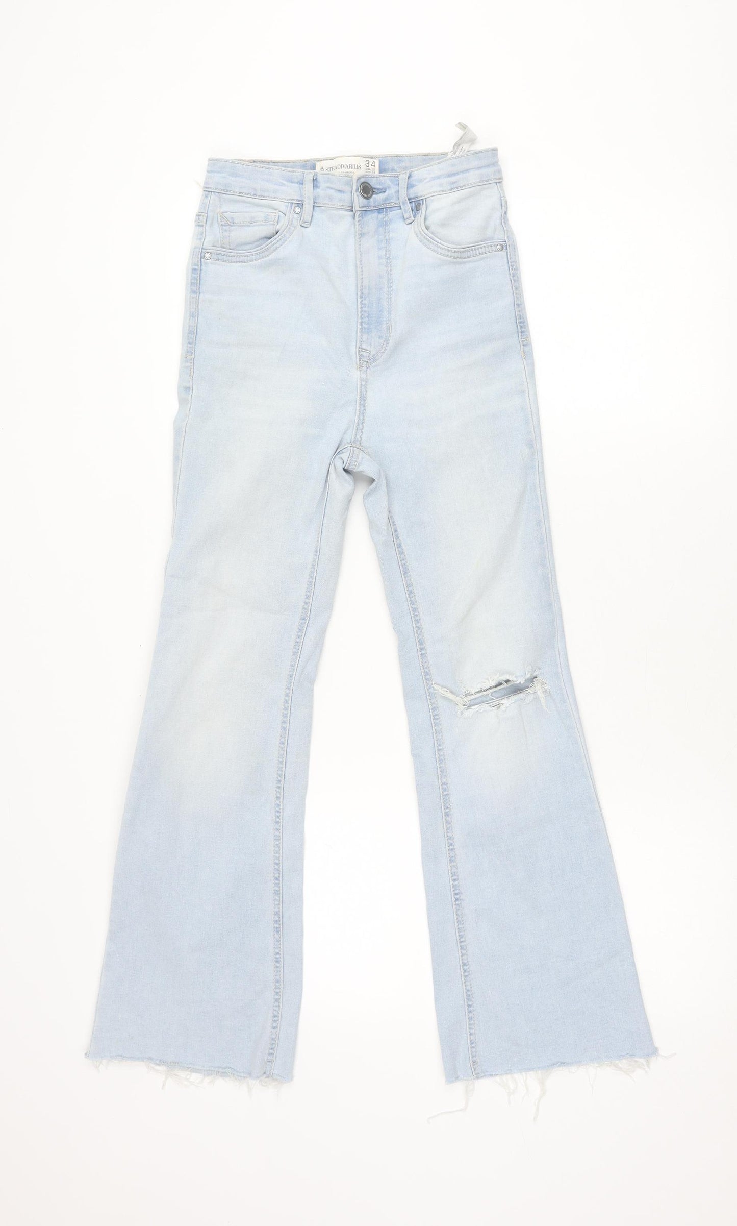 Stradivarius Women’s Light Blue Distressed Straight Jeans Size 6