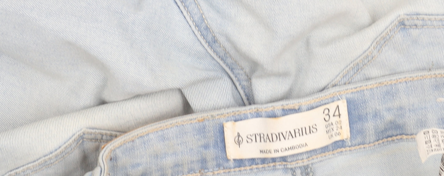 Stradivarius Women’s Light Blue Distressed Straight Jeans Size 6