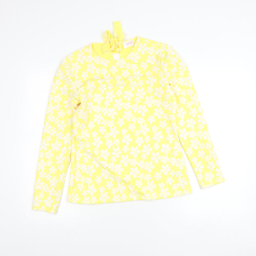Savida Women's Yellow Floral Long Sleeve Bow Tie Jersey Top Size S