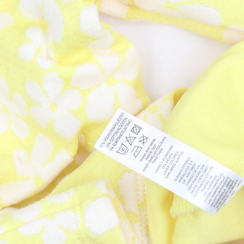 Savida Women's Yellow Floral Long Sleeve Bow Tie Jersey Top Size S