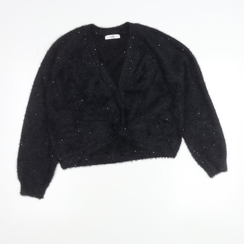 Gallery Women's Black Sequin V-Neck Long Sleeve Cardigan Size S