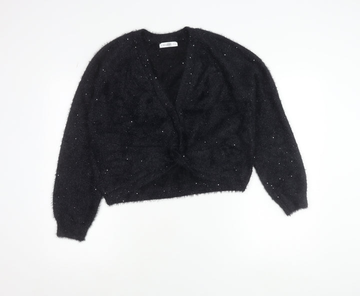 Gallery Women's Black Sequin V-Neck Long Sleeve Cardigan Size S
