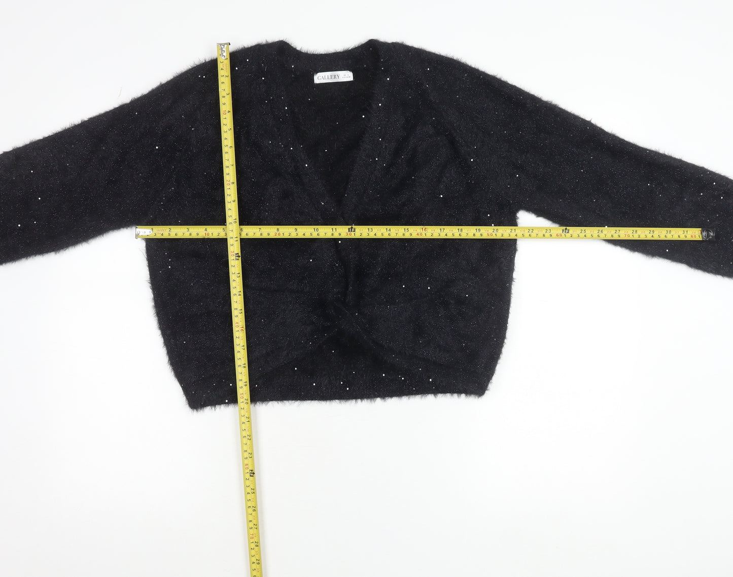 Gallery Women's Black Sequin V-Neck Long Sleeve Cardigan Size S